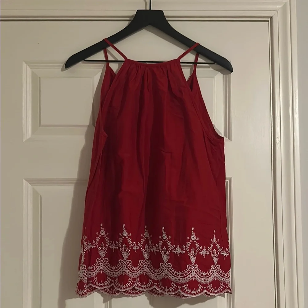 Old Navy Red Tank Top with White Embroidery - Picture 3 of 4